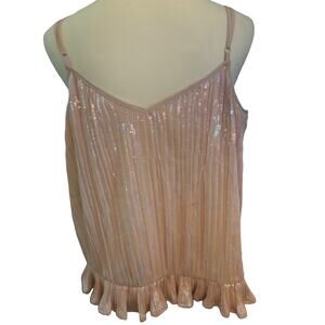 Anthropologie Peach Pink Sequined Pleated Peplum Cami Tank, Plus Size 14, NWT